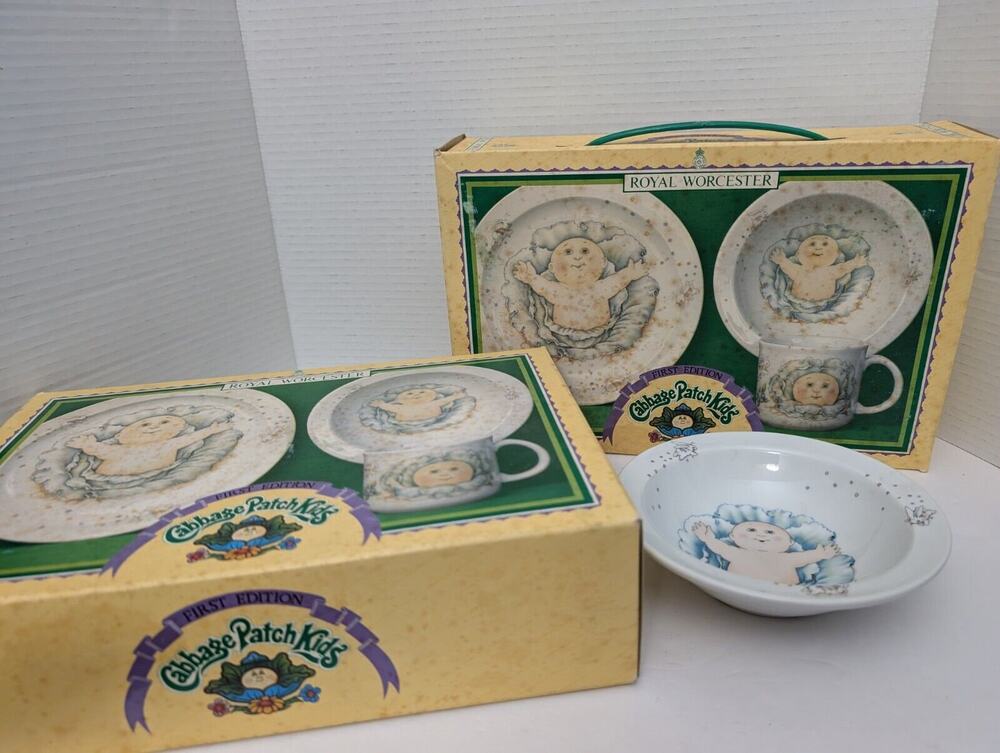 Lot Of 2 Sets 1983 Cabbage Patch Kids Royal Worcester Dishes And Bonus Bowl